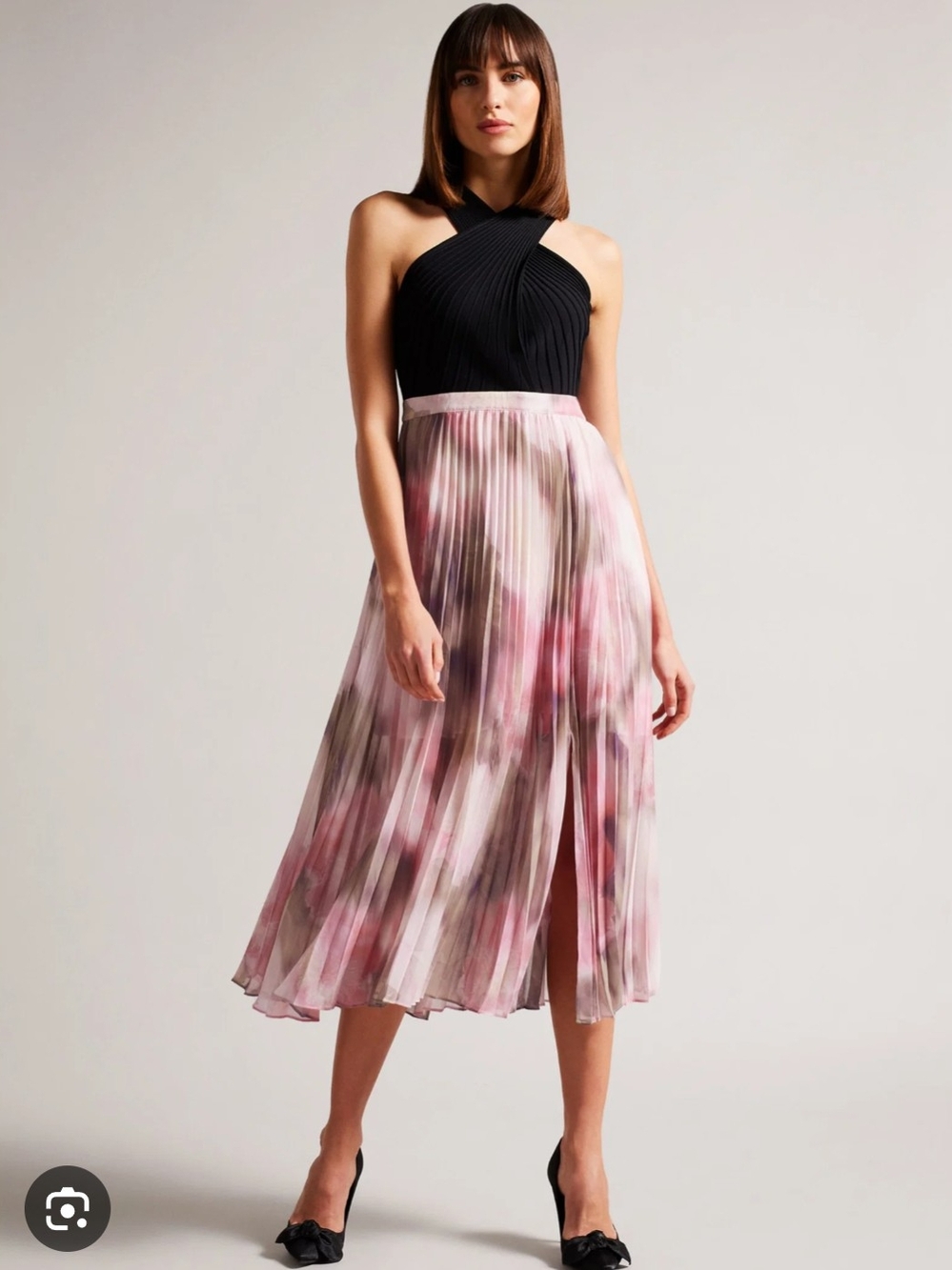 Ted Baker Loulous Crisscross Knit Bodice Pleated Midi Dress Size 2